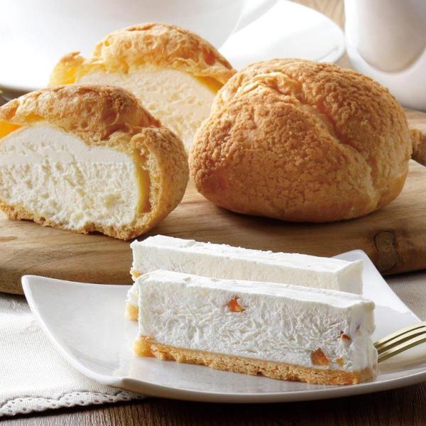 北海道の生クリームを使用した程よい甘さのシュークリームと、北海道のクリームチーズにオレンジピールの爽やかさが加わったレアチーズケーキのセットです。ギフト プレゼント ご褒美 贈り物 贈答品 送料無料 ご自宅用 中元 歳暮 御祝 お祝いお正月...