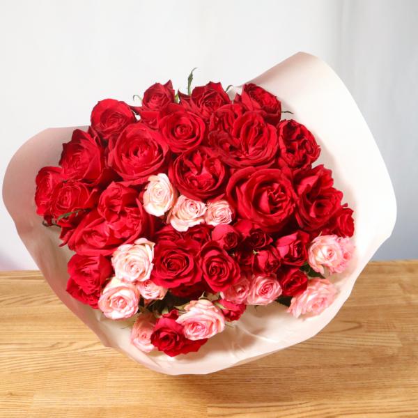 南大隅町産 バラ ブーケ 約30本 鹿児島県 国産 花束 花 ばら 薔薇 贈答 プレゼント 贈り物 記念日 結婚 プロポーズ お祝い バレンタイデー