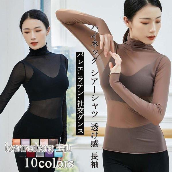 シアーシャツ シースルー 透け感 タートルネック 長袖 メッシュス ダンスウェア レッスン着 バレエ 演出服 ボディービル ス モダン