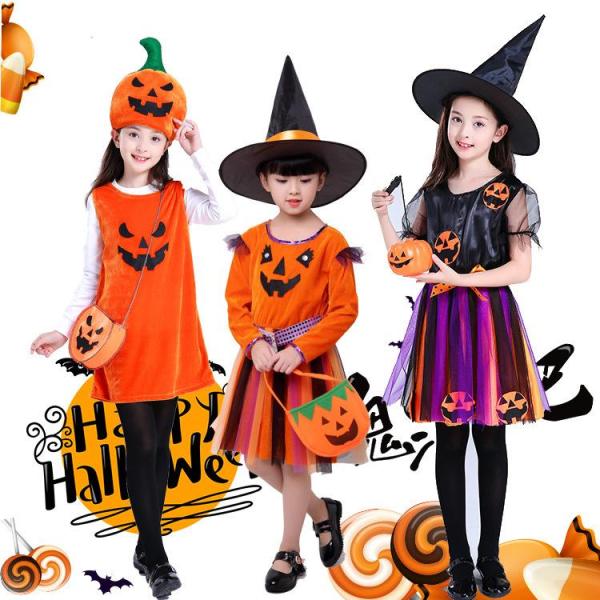 ハロウィン 子供 かぼちゃ 服 帽子付き 魔女 ポンチョ セット パンプキン ジャックランタン 衣装 小悪魔 キッズ 子ども カボチャ 着ぐるみ