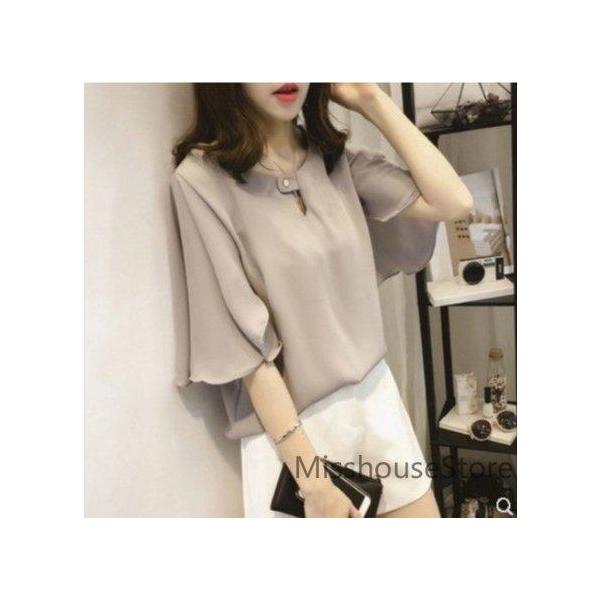 レディース 半袖シフォン ス シフォンシャツ シンプルス シフォンス