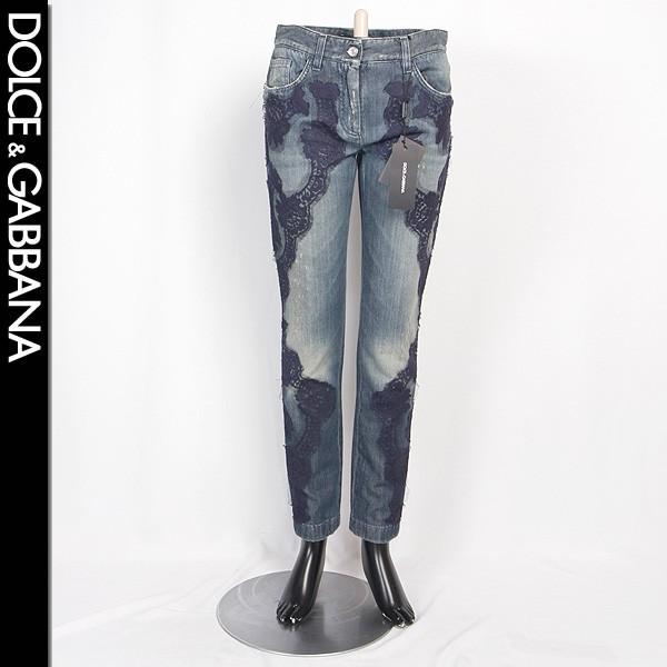 ドルチェ&ガッバーナ DOLCE&GABBANA レディース パンツ ボトムス デニム ジーンズ ドルガバロゴメタルプレート付きレース装飾テーパードデニム ドルチェ&ガッバーナ DOLCE&GABBANA レディース パンツ ボトムス デニム ジーンズ ドルガバロゴメタルプレート付きレース装飾テーパードデニム