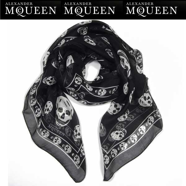 アレキサンダーマックイーン Alexander McQUEEN メンズ ストール マフラー スカーフ ロゴ ユニセックス可  総柄スカルプリント付きシルクスカーフ 黒 (R34800)
