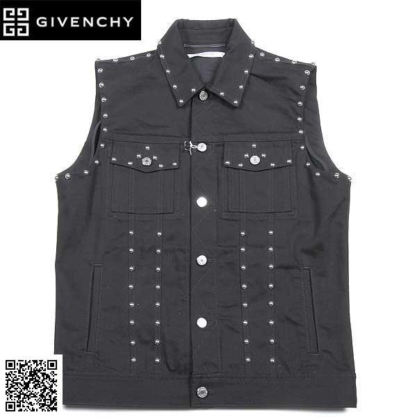ジバンシー GIVENCHY メンズ トップス ベスト ロゴ GIVENCHYロゴ刻印ボタン・スタッズ付きシャツベスト 黒 0924 461 001 (R128000) 61S