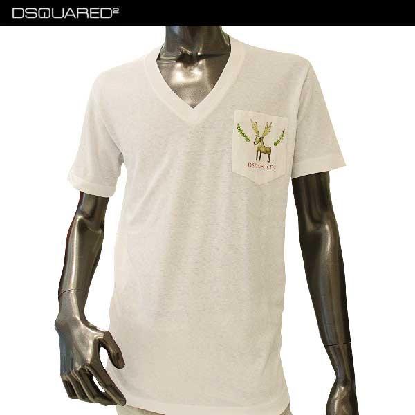 ディースクエアード Dsquared2 メンズ トップス 半袖 Tシャツ ブランドロゴ入り胸ポケット付きvネックtシャツ ホワイト S74gd0249 S 100 71a 19 ガッツブランドショップ 通販 Yahoo ショッピング