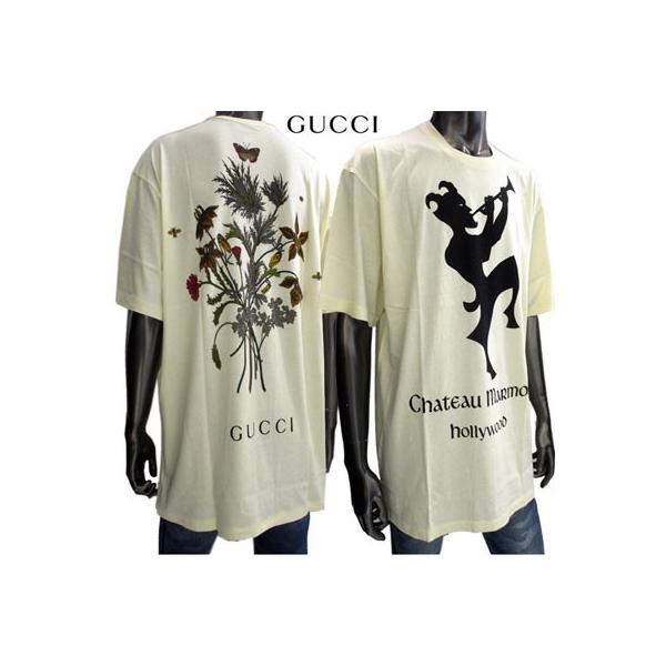 グッチ(GUCCI)メンズ Tシャツ カットソー ロゴ 半袖 フロントプリント 