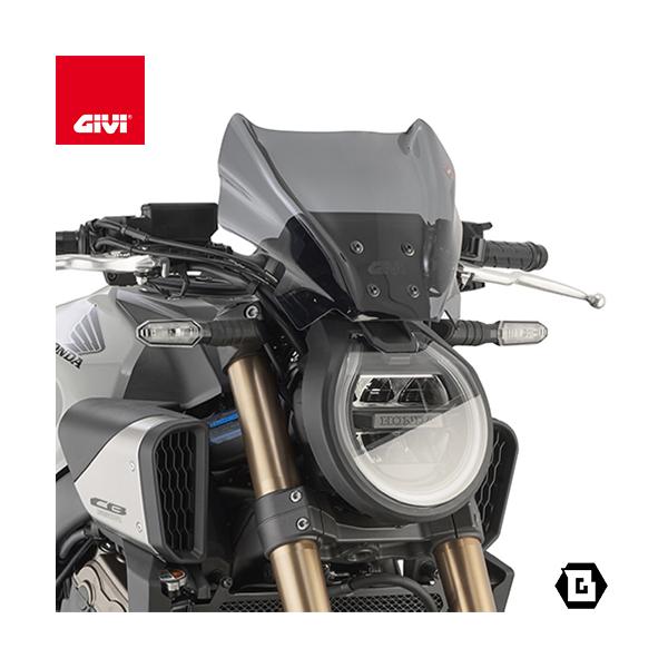 GIVI 1173Sは、車種専用のスクリーンです。取付けには、下記のフィッティングキットが別途必要となります。スクリーンサイズは、22 x 31 cm (高さ x 横)となっており、風防性に優れたスクリーンです。【適合車種】HONDA CB...
