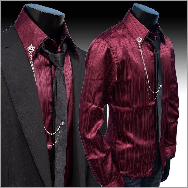 ナロータイ チェーンアクセ付 ２枚衿ドレスシャツ 光沢調シャドーストライプモデル ワインレッド 長袖メンズシャツ Buyee 日本代购平台 产品购物网站大全 Buyee一站式代购 Bot Online