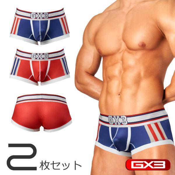 トリコロールカラー＆約5cm幅の極太ウエストベルトが目を惹く、スポーティーデザインボクサー。ポーチ＆脚まわりの縁取りのホワイトアクセントと、サイドのメッシュラインで、デザイン全体の爽快感がUPする仕上がり。立体裁断のフロントポーチが、ボリュ...