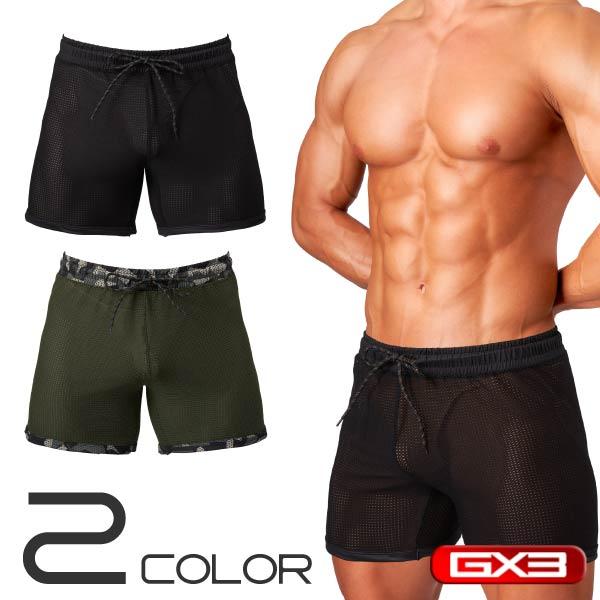 GX3初の全面メッシュで、刺激UP！通気性バツグンのハーフパンツ。ウエストは、ワイドなゴムが腰周りにほどよくフィット。キャンプでよく使用する【パラコード】をイメージさせるスペシャル仕様のコード付きなので、自分好みに調節が可能。生地全面あえて...