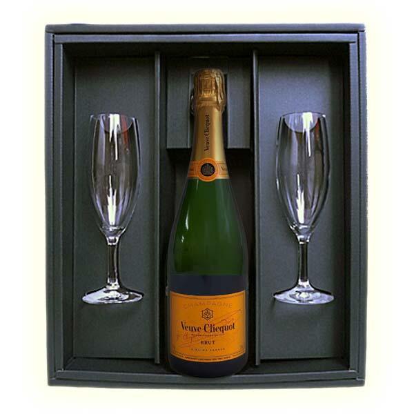 送料無料】ヴーヴクリコ・イエローラベル 750ml シャンパングラス2個