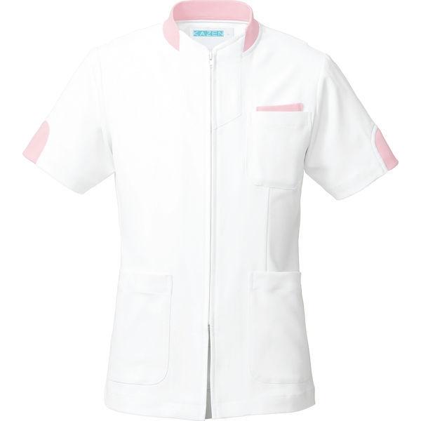 KAZEN ジャケット半袖（男女兼用） ピンク L 248-23　白衣（直送品）