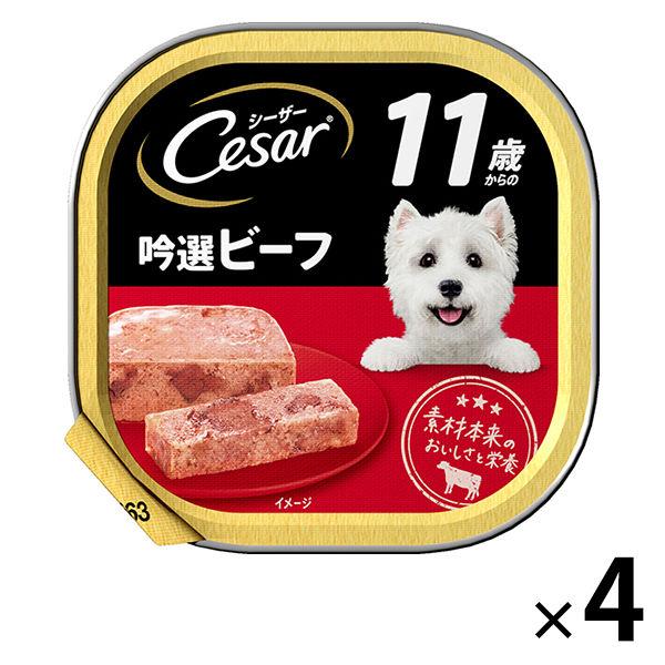 シーザー 11歳からの吟選ビーフ 100g 4個 ドッグフード 犬 ウェット トレイ