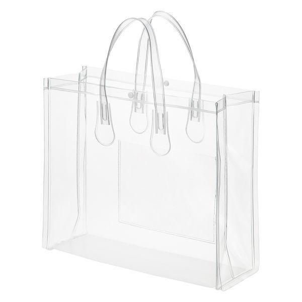アスクル　シースルーバッグ（ビニールトートバッグ）　A4横ワイド　ポケット付き　1枚  オリジナル