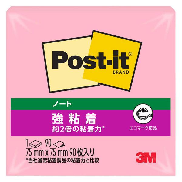 スリーエム(3M) ポストイット ふせん 付箋 強粘着 ノート 75mm×75mm ポジティブリィピンク 1冊 654SS-PPK