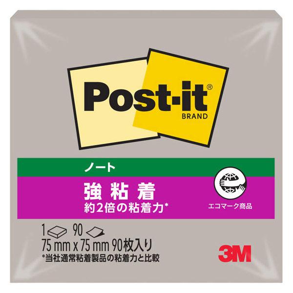 スリーエム(3M) ポストイット ふせん 付箋 強粘着 ノート 75mm×75mm ぺブルグレー 1冊 654SS-GP
