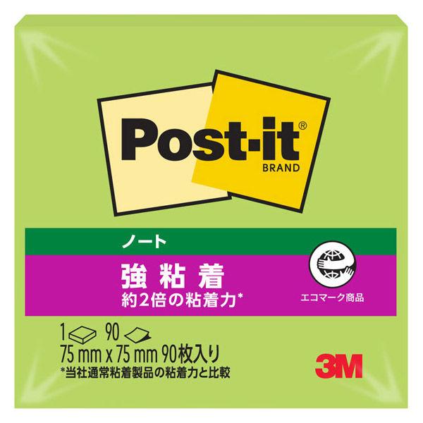 スリーエム(3M) ポストイット ふせん 付箋 強粘着 ノート 75mm×75mm ライトグリーン 1冊 654SS-LE