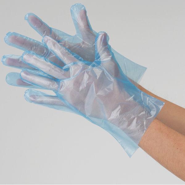 【ポリエチレン手袋】 川西工業 食品加工・調理用 ポリエチレン手袋 片押しエンボス #2016 ブルー M 1袋（100枚入）