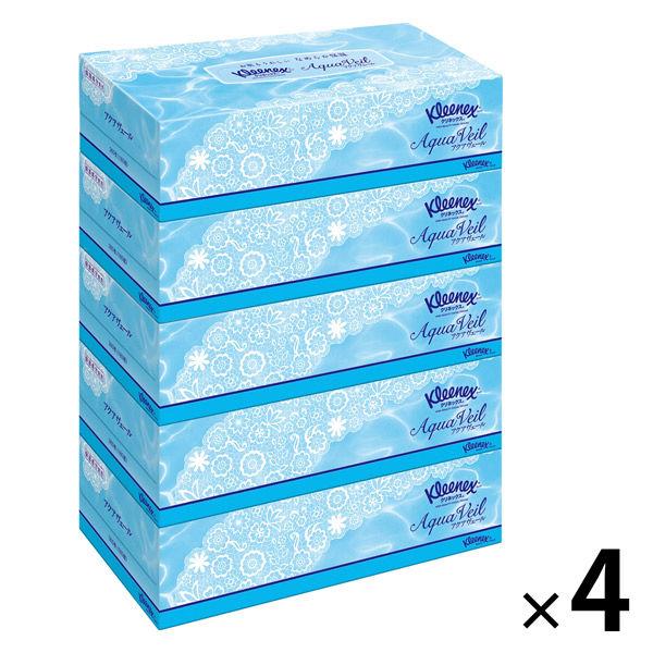 （セール）ティッシュペーパー 保湿 180組（5箱入）クリネックスティシューアクアヴェール 1セット（4パック）（イチオシ）