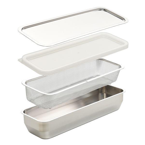 【LOHACO限定・お得セット】 お料理はかどる 角バット・角ザル・蓋・ステンレストレー 4点セット 1/2スリムサイズ 日本製 アーネスト