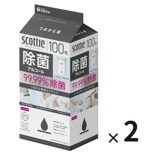 ウェットティッシュ 除菌シート 日本製紙クレシア スコッティ ウェットティシュー 除菌 ボトル詰替　アルコール 100枚 ×2個