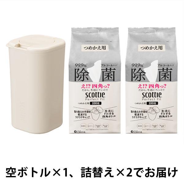 ウェットティッシュ アルコール スコッティ パーフェクトフィット 本体＋詰め替えセット（本体空ボトル1個＋詰替え100枚入×2個） 日本製紙クレシア 限定