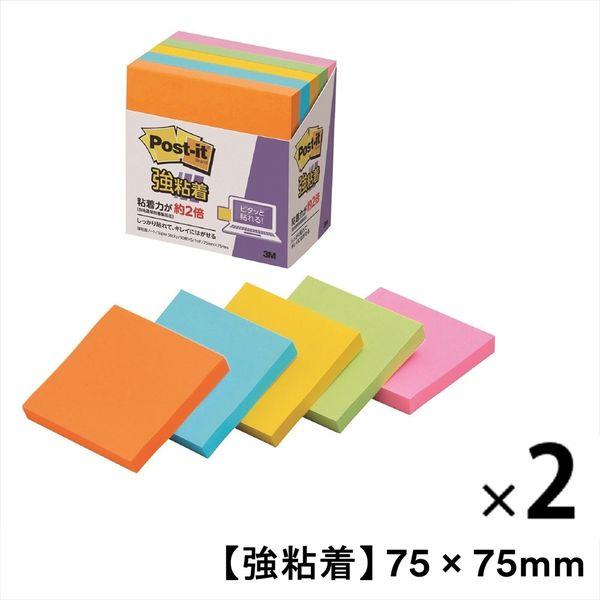 スリーエム(3M) ポストイット ふせん 付箋 強粘着 ノート 75mm×75mm ネオンカラー5色 2パック（5冊入×2） 654-5SSAN