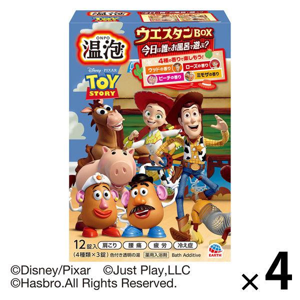 入浴剤 炭酸 温泡 ONPO  トイ・ストーリー ウエスタンBOX 12錠入 1セット（1箱（4種×3錠）×4） 透明タイプ アース製薬