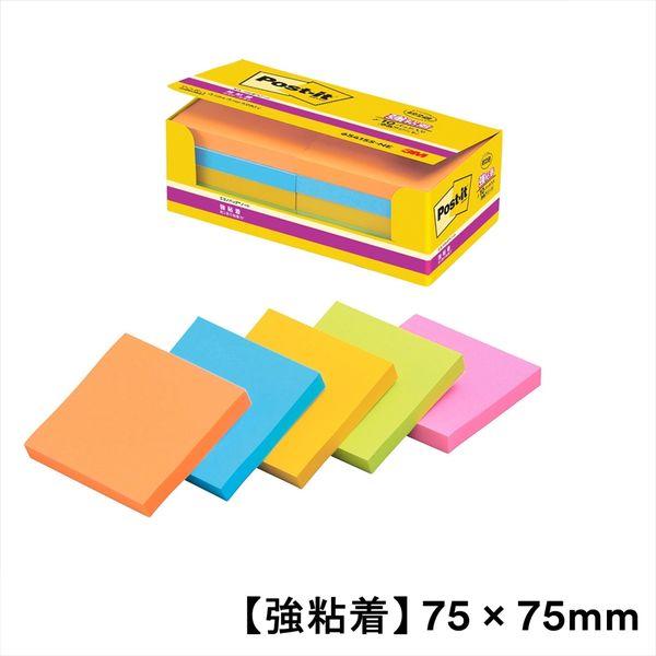 スリーエム(3M) ポストイット ふせん 付箋 強粘着 ノート 75mm×75mm ネオンカラー5色 1箱（10冊入） 6541SS-NE