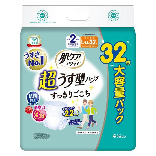 日本製紙クレシア 肌ケア アクティ超うす型パンツ すっきりごこち L-LL32枚 2回分吸収 1パック（32枚入）