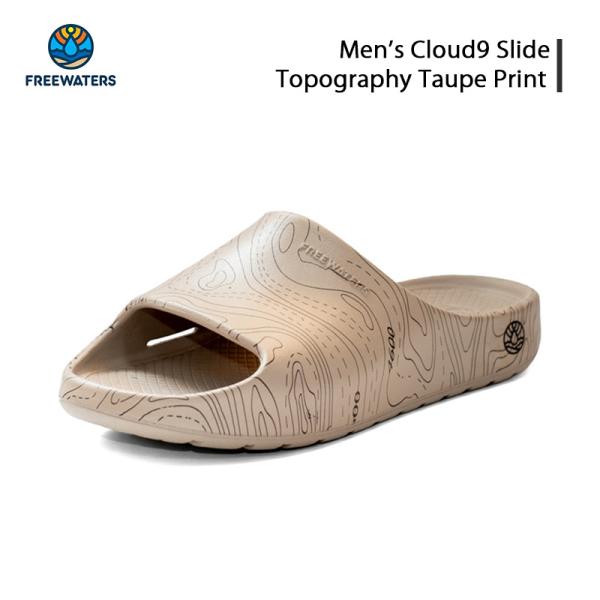 サンダル フリーウォータース FREEWATEARS Men’s Cloud9 Slide Topography Taupe Print 楽 リカバリー ベージュ メンズ 疲れにくい