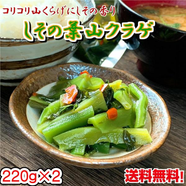 しその葉山くらげ 220ｇ×2【送料無料】【メール便】ご飯のお供 やまくらげ しそ つまみ 山クラゲ 土産 道の駅