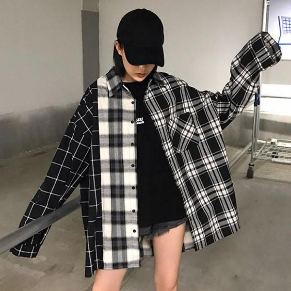 ビッグシルエット ワイドシルエット オーバーサイズ バイカラー チェックシャツ 長袖 ユニセックス メンズ レディース 078 Beach Blvd 通販 Yahoo ショッピング