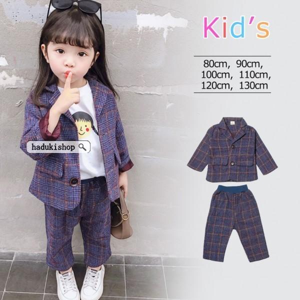 子供服春秋フォーマルスーツ 女の子 セットアップ チェック柄 ジャケット パンツ 2点セット キッズ 発表会 卒業式 入学式 ファッション Fencing Tj
