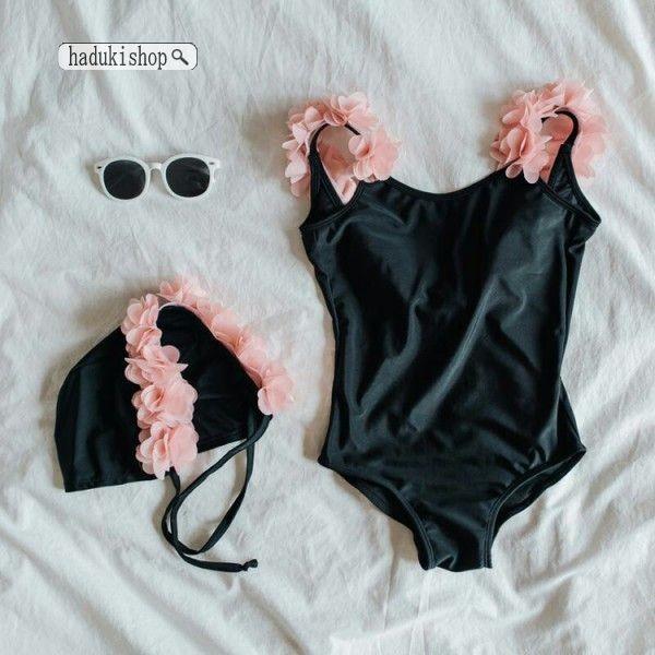 送料無料 水着 帽子付き2点セット 女の子 ロンパース 花モチーフ 子供 海 プール マリンスポーツ ビーチ Texascashandpawn Com