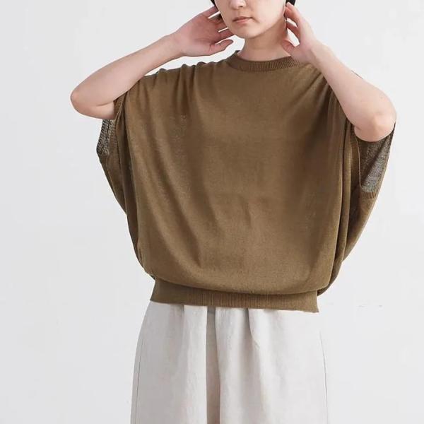 HEAVENLY (ヘブンリー) | PAPER YARN KNIT DOLMAN PULLOVER (khaki/black) | ぺーパー ヤーン ニット ドルマン プルオーバー シンプル レディース サマーニット