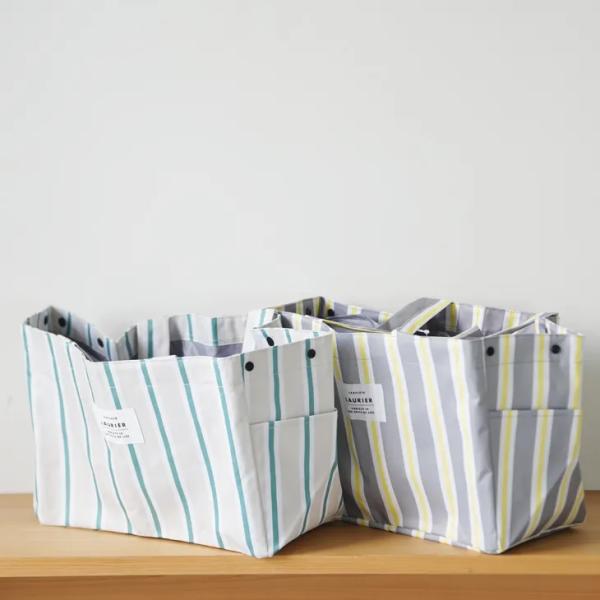 LAURIER (ローリエ) | SHOPPING COOLER BAG (stripe gray/stripe green) レジカゴサイズ | ショッピングバッグ 保冷 保温 大容量