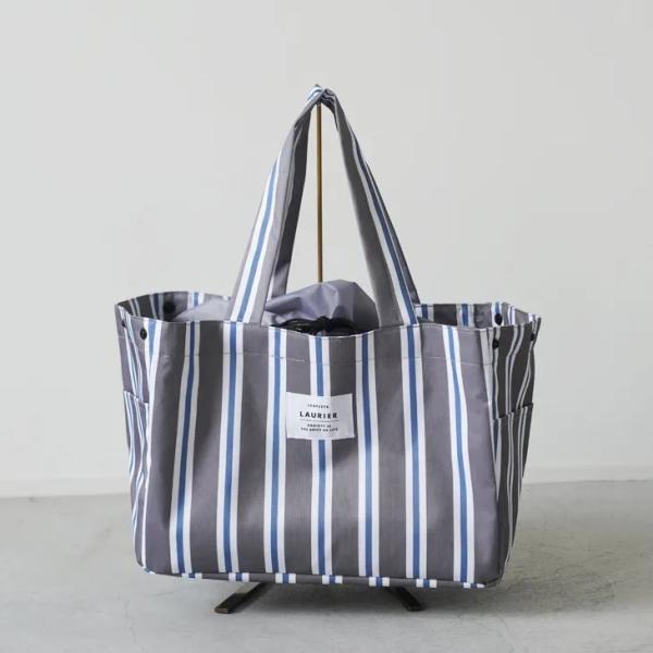 LAURIER (ローリエ) | SHOPPING COOLER BAG (stripe dark gray) レジカゴサイズ | ショッピングバッグ 保冷 保温 大容量