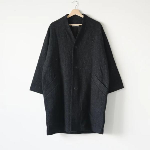 pub (ピューブ) | ウールリネン綾 ロングコート (ネイビー) アウター