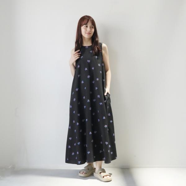 LE GLAZIK | PTO SLEEVELESS DRESS (black x flower) size 36 | ル グラジック ワンピース ドレス ノースリーブ 花柄 ロングワンピース レディース ナチュラル