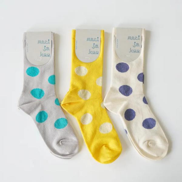 meri ja kuu (メリ ヤ クー) | circle piece ショートソックス (ivory/light gray/yellow) | ソックス 靴下 レディース