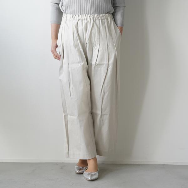 STAMP AND DIARY | ウエストタックワイドパンツ 94cm丈 (ivory / beige
