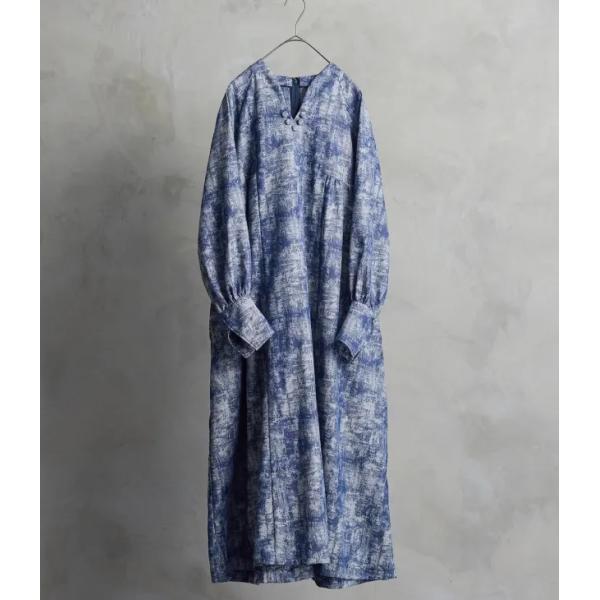 the last flower of afternoon | 藍色の靄 Key neck A line dress