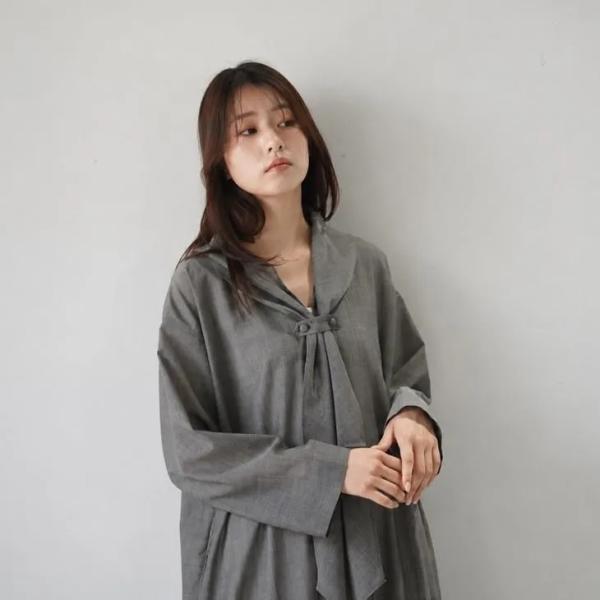 the last flower of the afternoon | 輝かしい影 Tie-neck dress (gray) | ザラストフラワーオブジアフターヌーン ワンピース