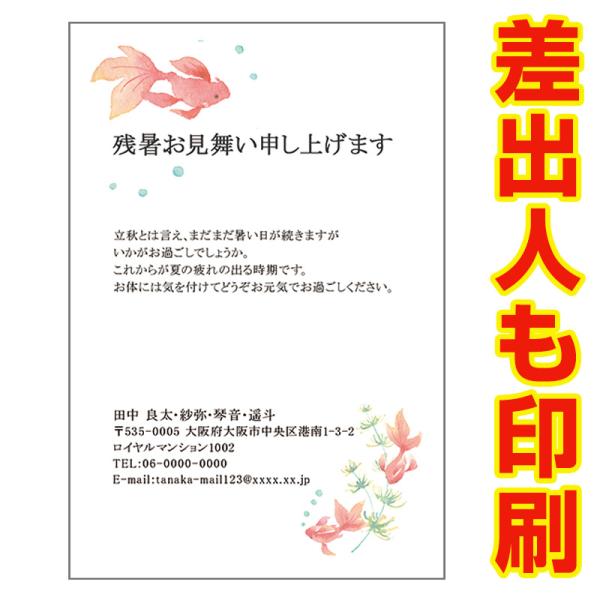 差出人印刷込み 官製はがき 30枚 残暑見舞い ハガキ 住所 印刷 夏