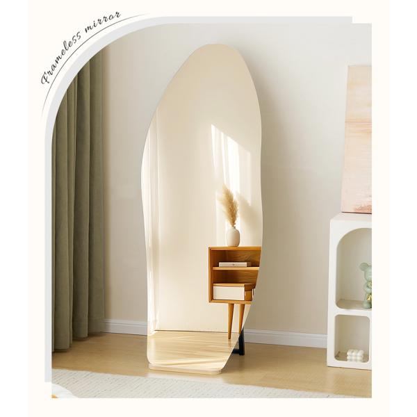 クリーム色ウェーブミラー　大型鏡　立掛鏡　姿見鏡　全身鏡 鏡 スタンドミラー 全身 姿見鏡 全身鏡 ウェーブミラー 韓国