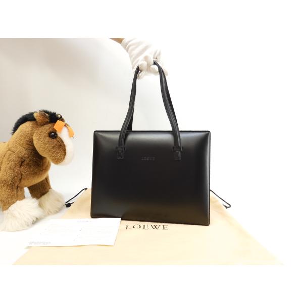 【極美品】LOEWE ブラック レザー ハンドバッグ　ロゴ　シボ革　黒　本革 linkvintage_823a823-37992