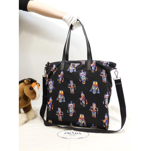 PRADA（プラダ） s付トートバッグ ロボット サフィアーノ/ナイロン黒