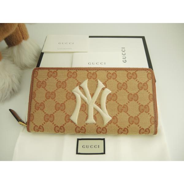 GG グッチ ロングウォレット ヤンキース GGスプリーム茶 ジップ