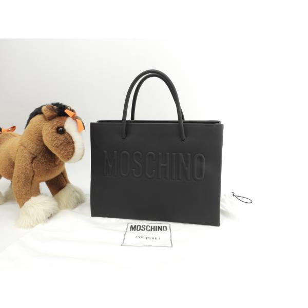 MOSCHINO モスキーノ トートバッグ エンボスロゴ レザー黒 ショッパー 